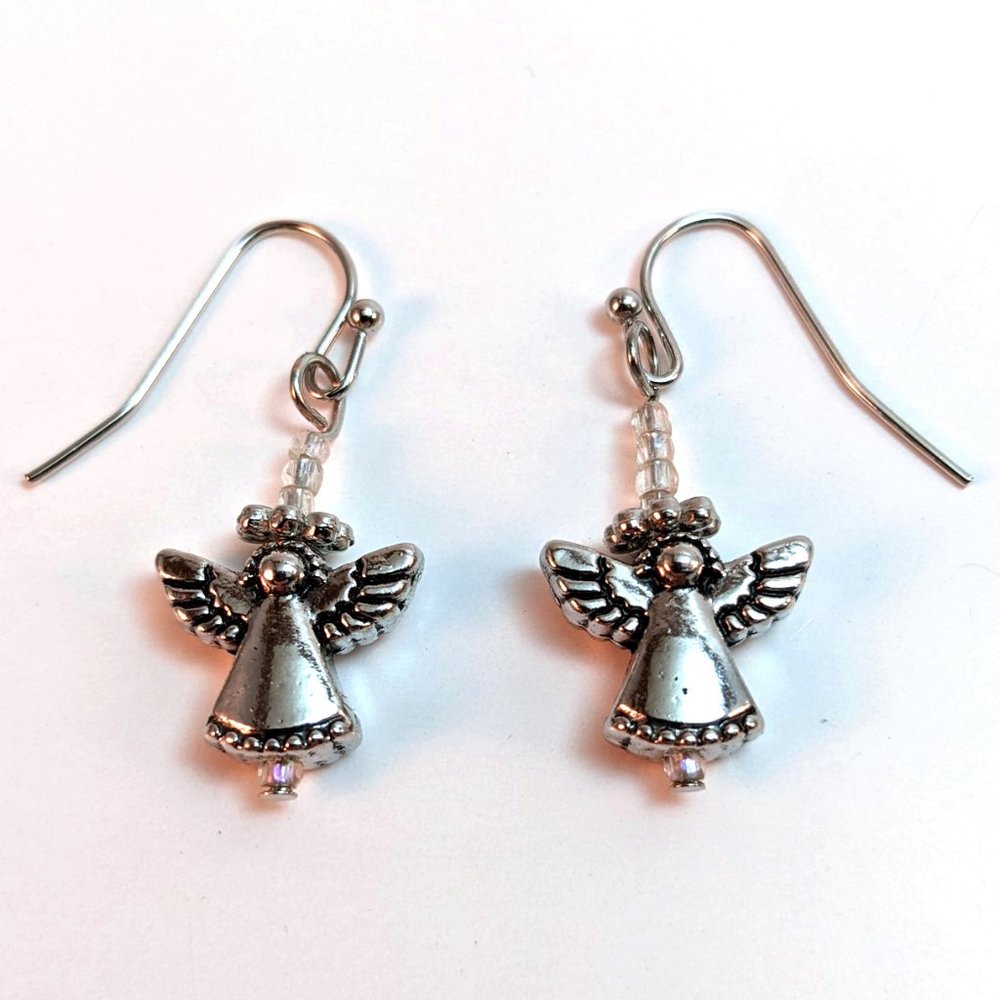 Handmade Angel Drop Earrings Dainty Iridescent Silver Metal Preppy Sweet Kawaii